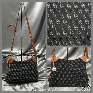 Dooney & Bourke DB Monogram Canvas Hobo Shoulder Bag Black Leather Duck Charm